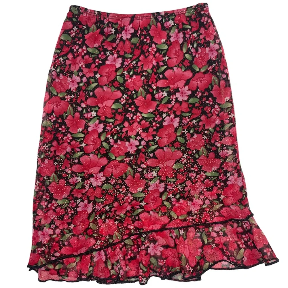 Girls Dress Set Sparkling Floral Glitter Red 2 pc Skirt & Blouse Dressy Outfit
